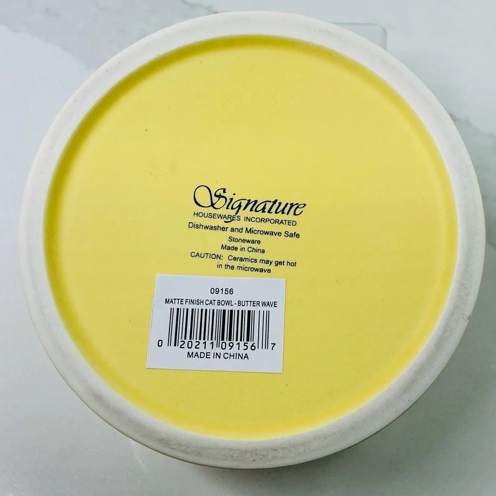 Signature Colorful yellow Bowl 5” X 2” Round Dog Cat Food Water Puppy Kitten Paw